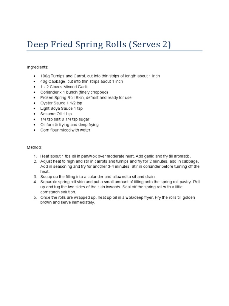 Deep Fried Spring Rolls | PDF | Cooking, Food & Wine