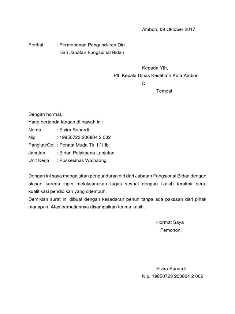 Contoh Surat Pengunduran Diri Dari Jabatan Nusagates