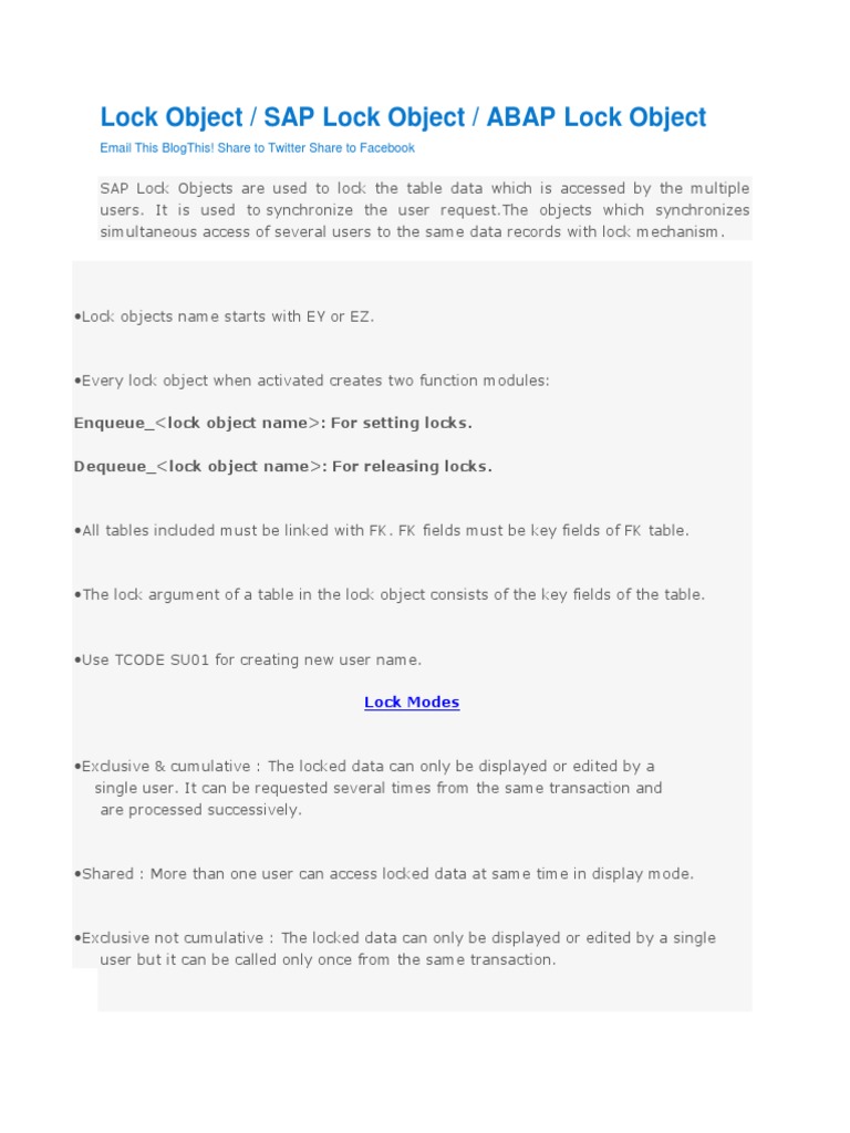 Lock Object SAP Lock Object ABAP Lock Object PDF