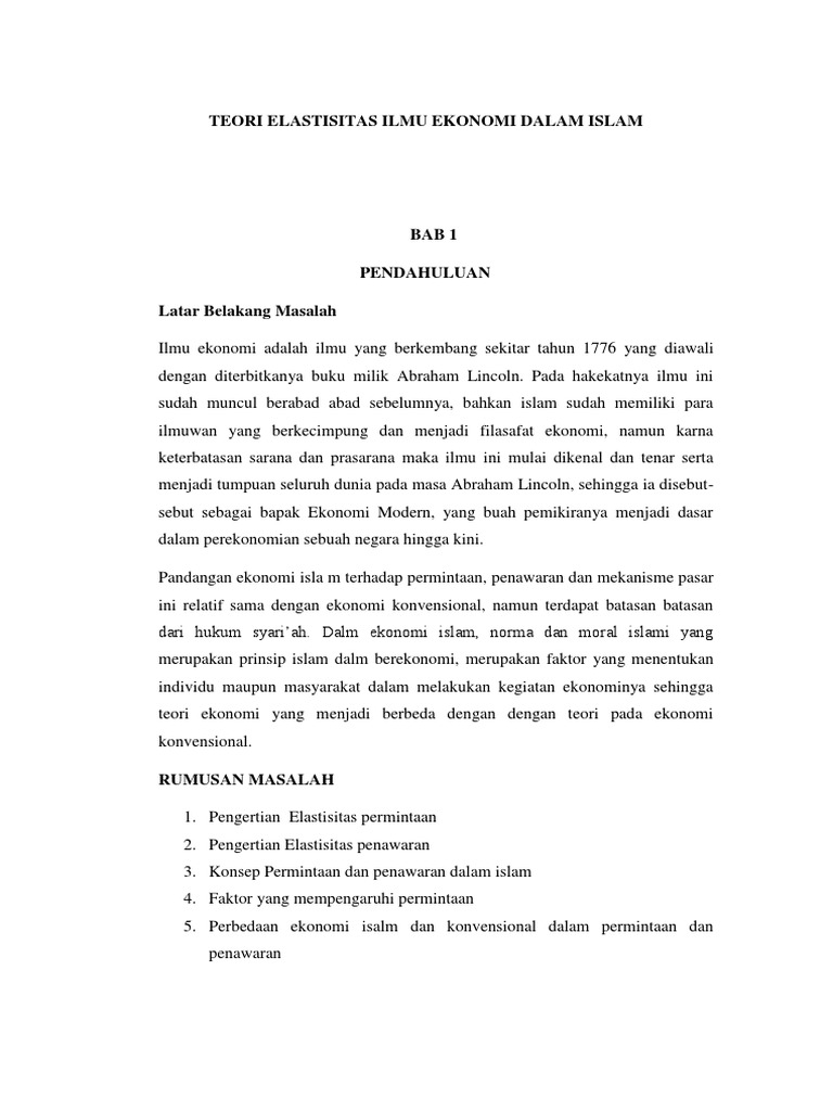 Teori Elastisitas Ilmu Ekonomi Dalam Islam Pdf