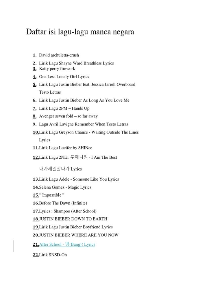 Daftar Isi Lirik Lagu Pop Music Pop Songs