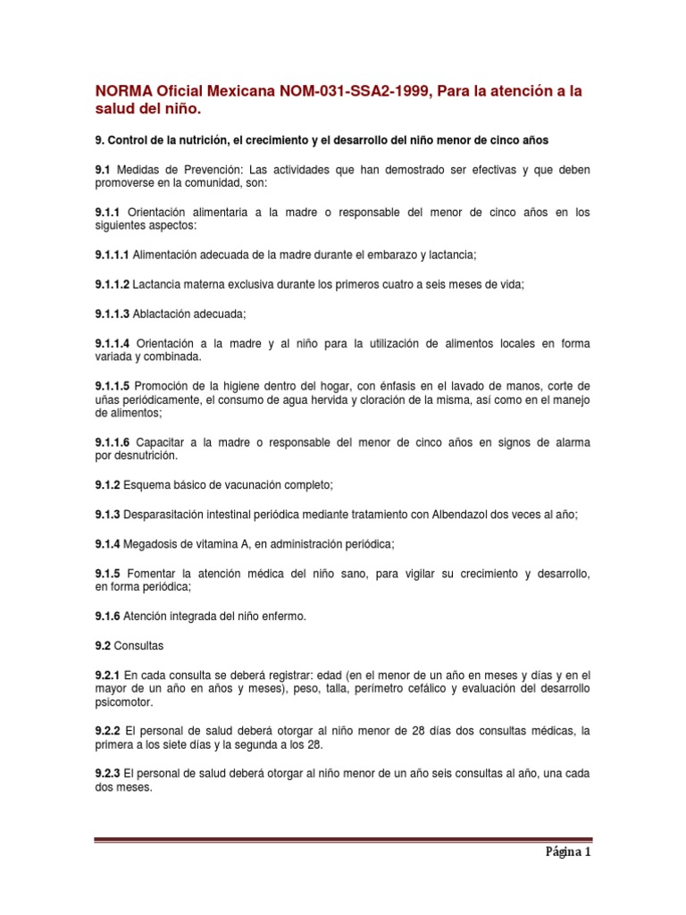 Nom 031 Ssa2 1999 PDF | PDF | Amamantamiento | Comida y bebida