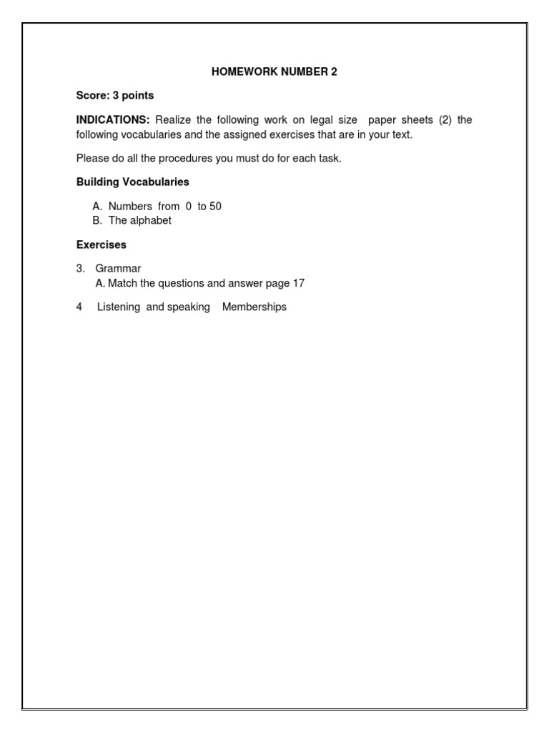 Homework number 2 score 3 points indications realize the following