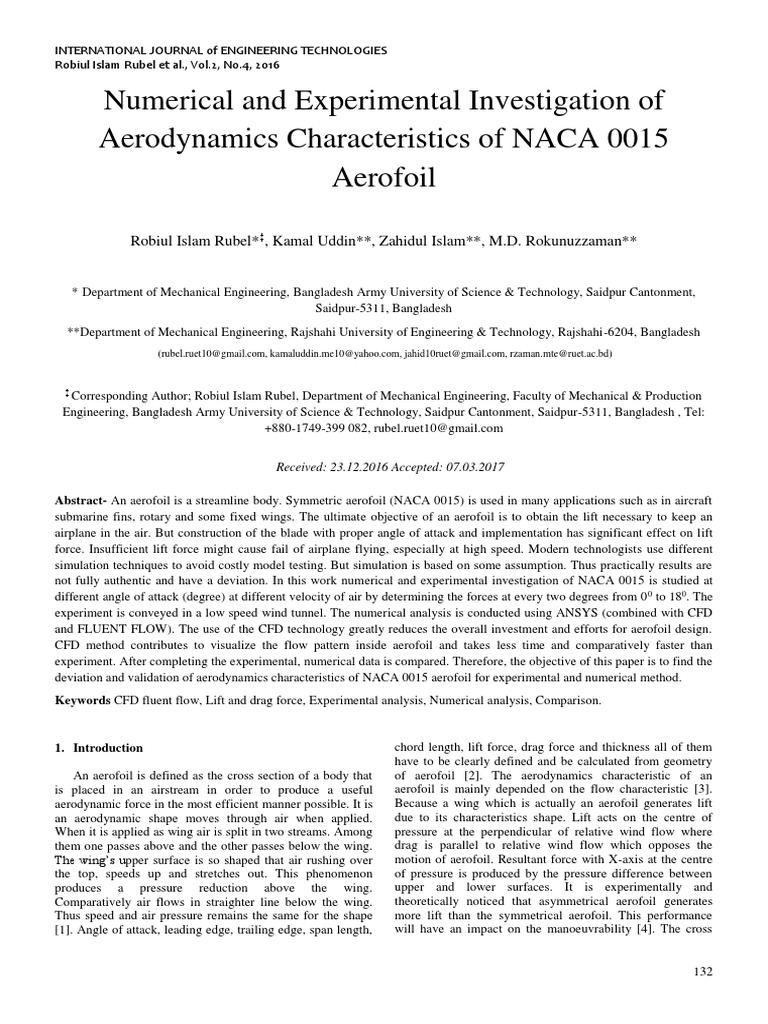 Aerodynamic Analysis of NACA 0015 | PDF | Airfoil | Lift (Force)