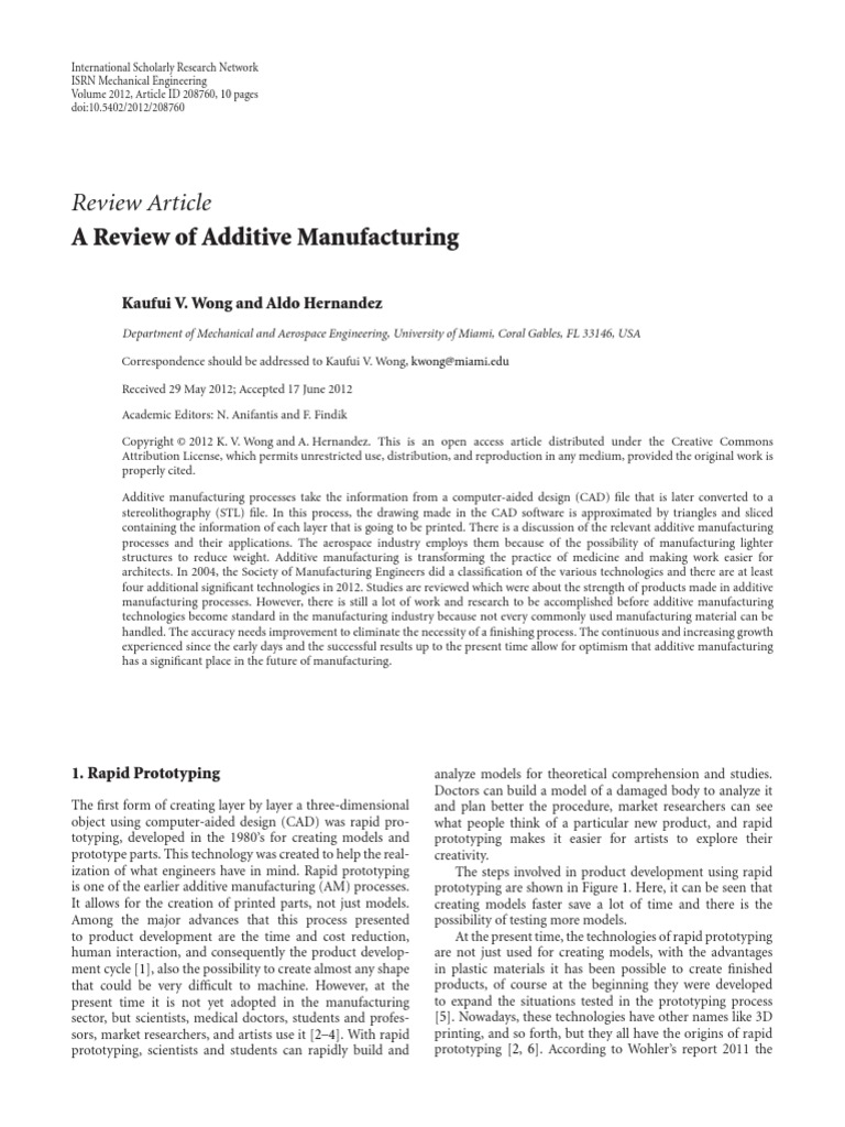 A Review of AdditiveManufacturing | PDF | 3 D Printing | 3 D Modeling