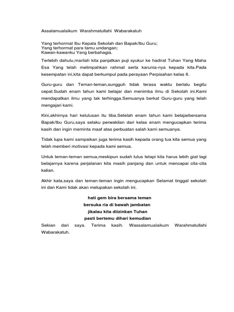 Pidato Perpisahan Kelas 6 Singkat Jelas Padat Pidato Perpisahan Kelas 6 Singkat Jelas Padat