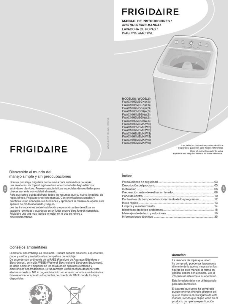 Lavadora Frigidaire Manual PDF Lavadora Residuos