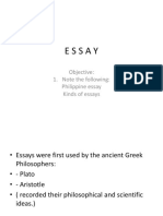 Essay: Objective: 1. Note The Following: Philippine Essay Kinds of Essays