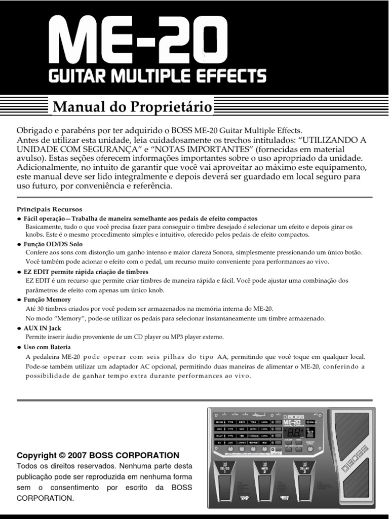Pedaleira Boss me-20 manual + caixa fonte usada - Loja de Instrumentos  Musicais São Bernardo do Campo