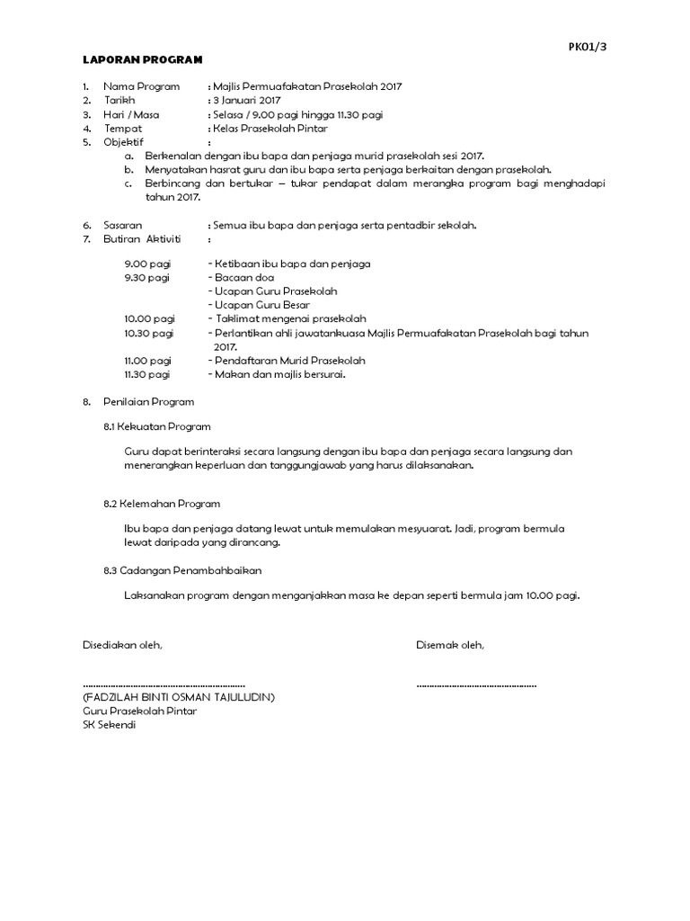 Contoh Format Laporan Program