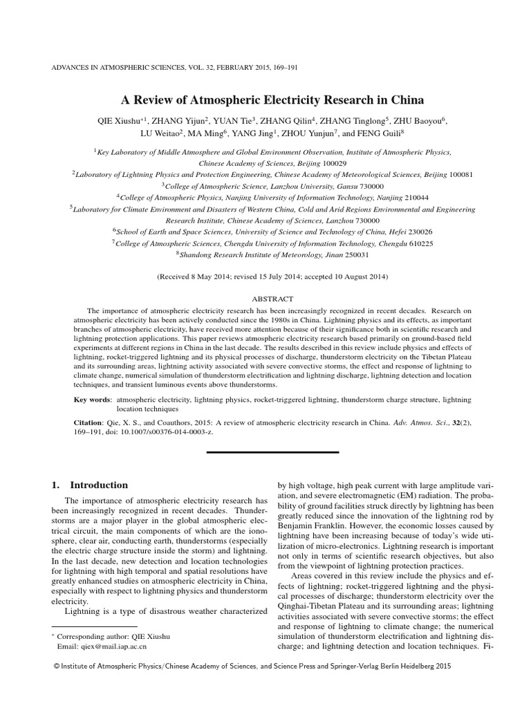 A Review of Atmospheric Electricity Research in China | PDF ...