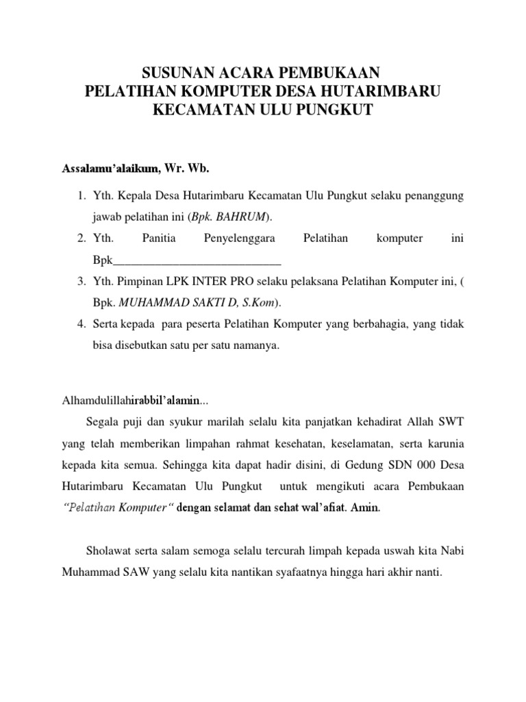 Susunan Acara Pembukaan
