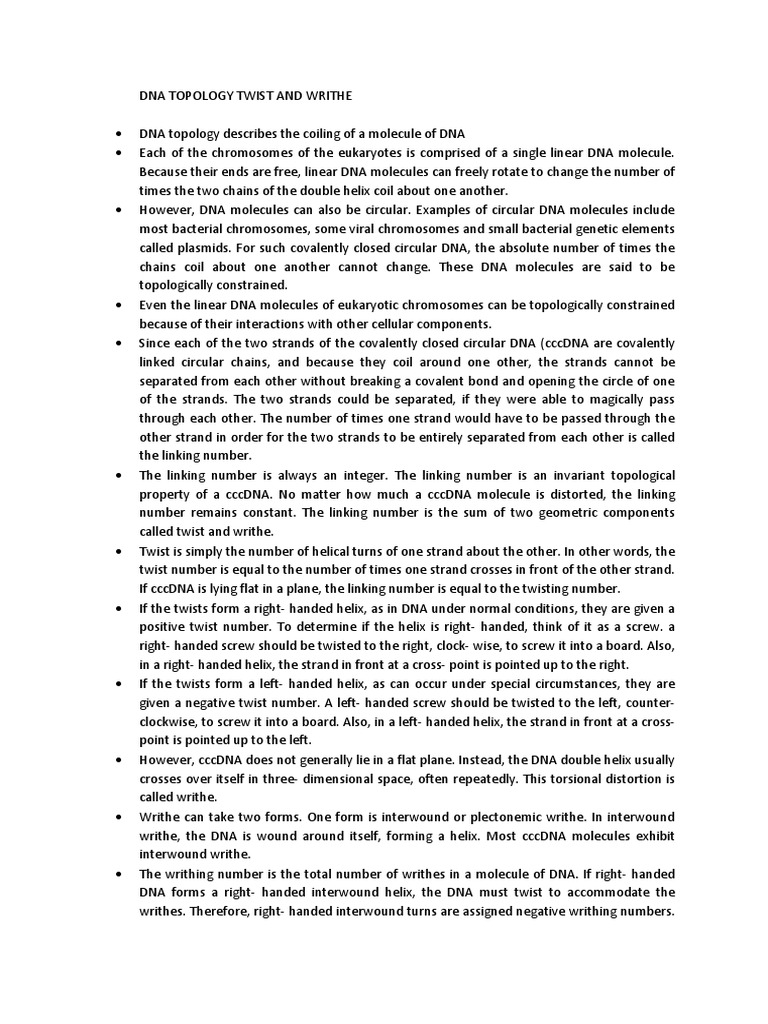 Chap 6 - Dna Topology Twist and Writhe | PDF | Dna | Nucleotides