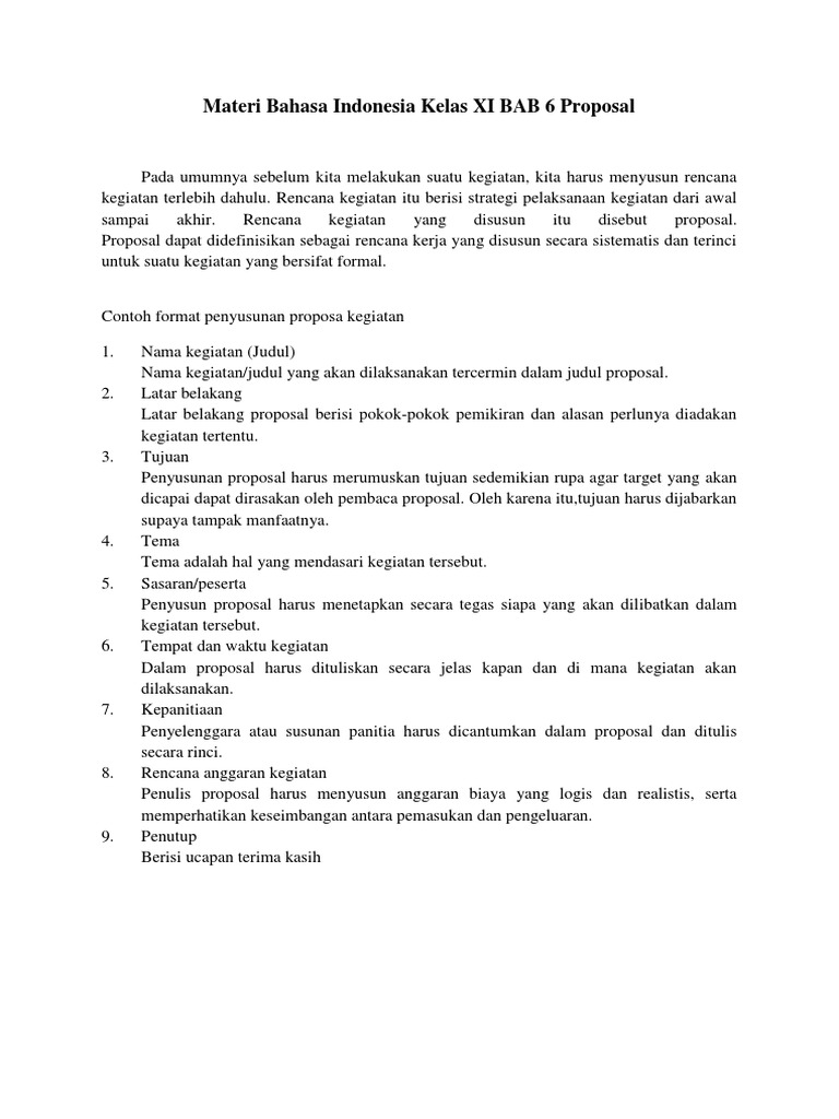 Materi Bahasa Indonesia Kelas XI BAB 6 Proposal