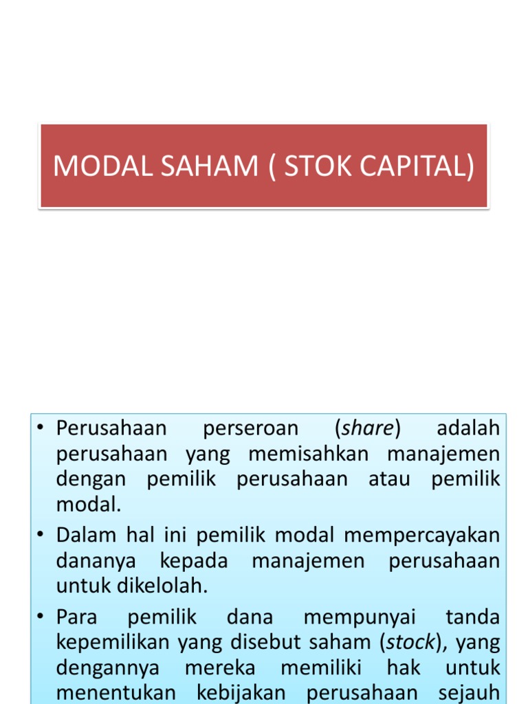 Pemahaman Modal Saham dalam Perusahaan | PDF | Pengelolaan Keuangan & Uang