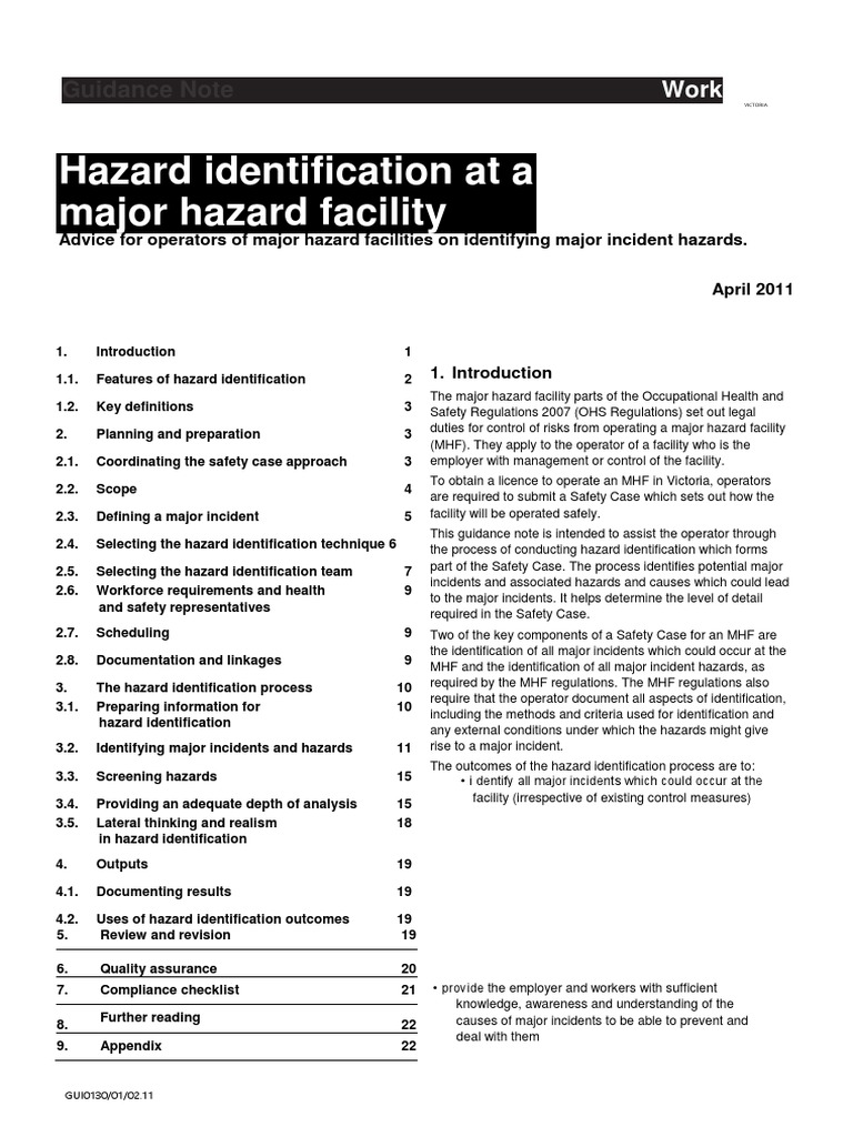 HAZID Hazard Identification at A Major Hazard Facility PDF