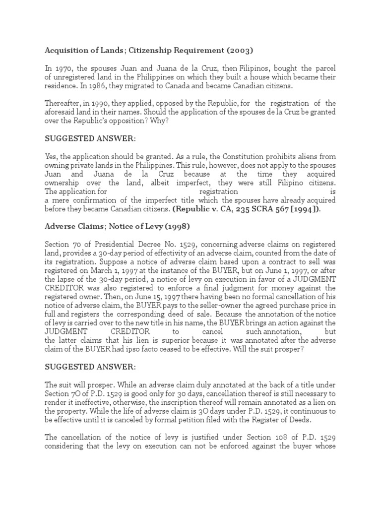 Analysis of Land Dispute Involving Citizenship Requirements, and Jurisdiction over