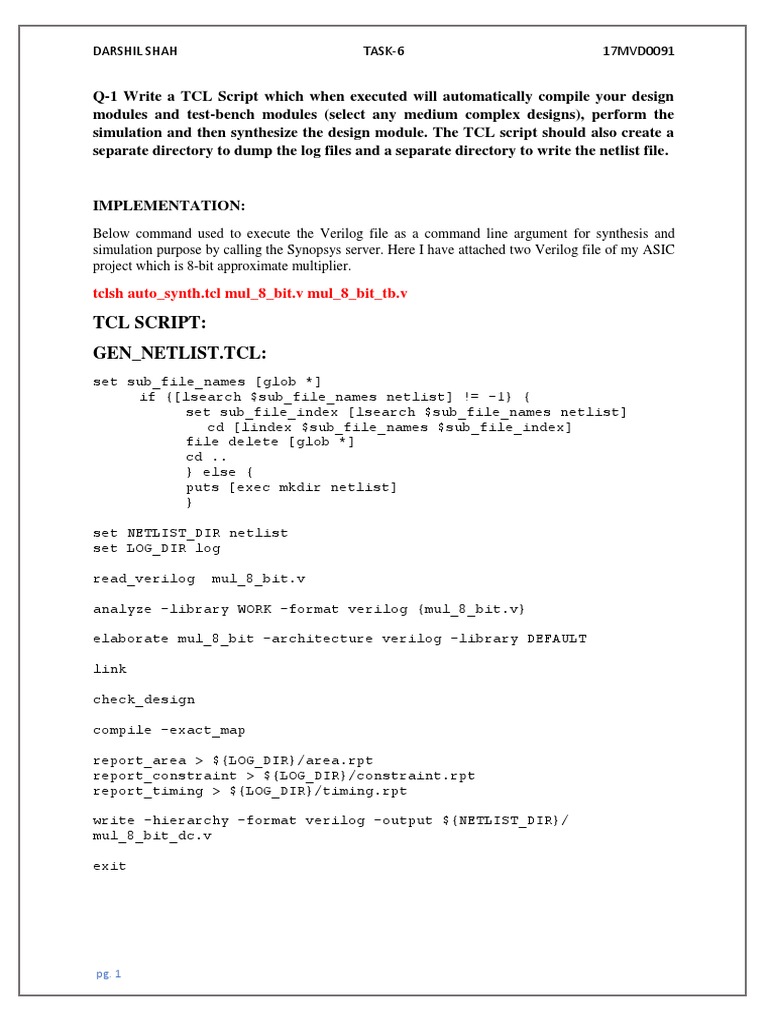 Tcl script gen netlist tcl tclsh auto synth tcl mul 8