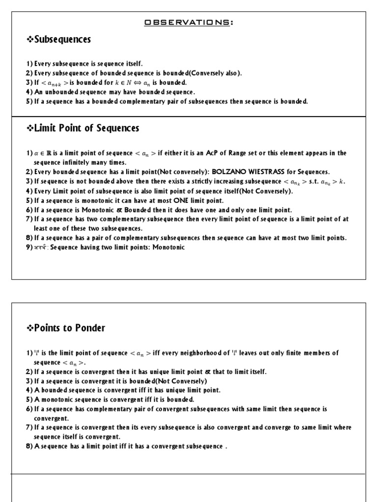 Observations: Subsequences: Is Bounded For | PDF