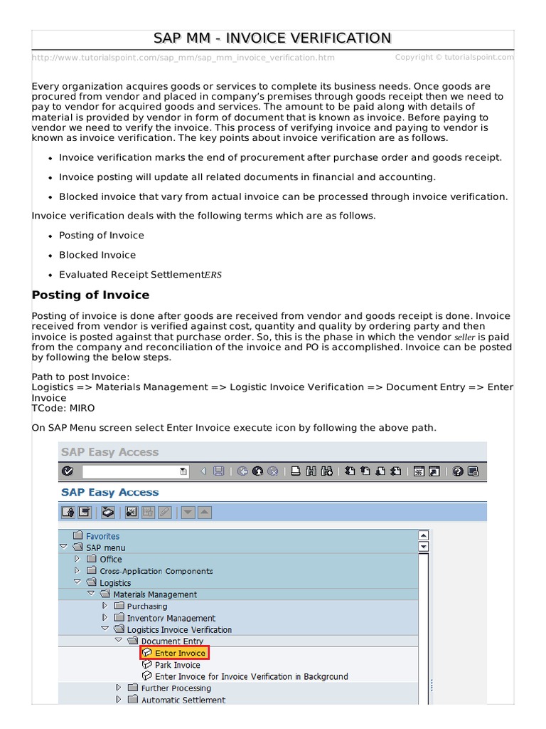 Sap MM Invoice Verification | PDF | Invoice | Receipt
