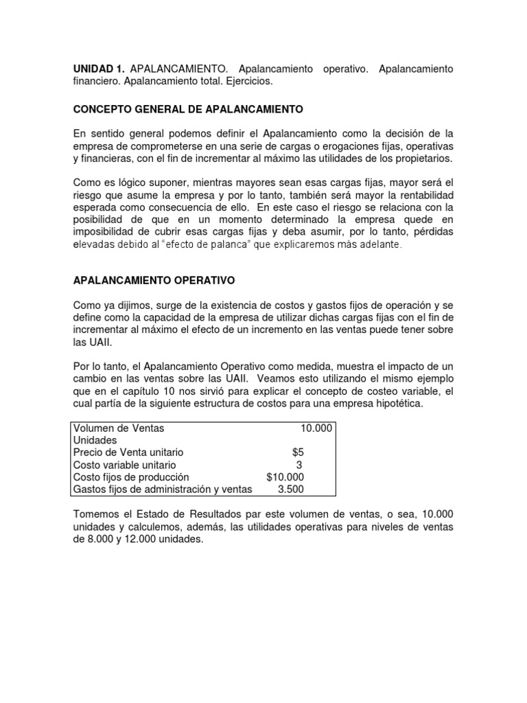 Grado de Apalancamiento Operativo | PDF | Apalancamiento (Finanzas ...