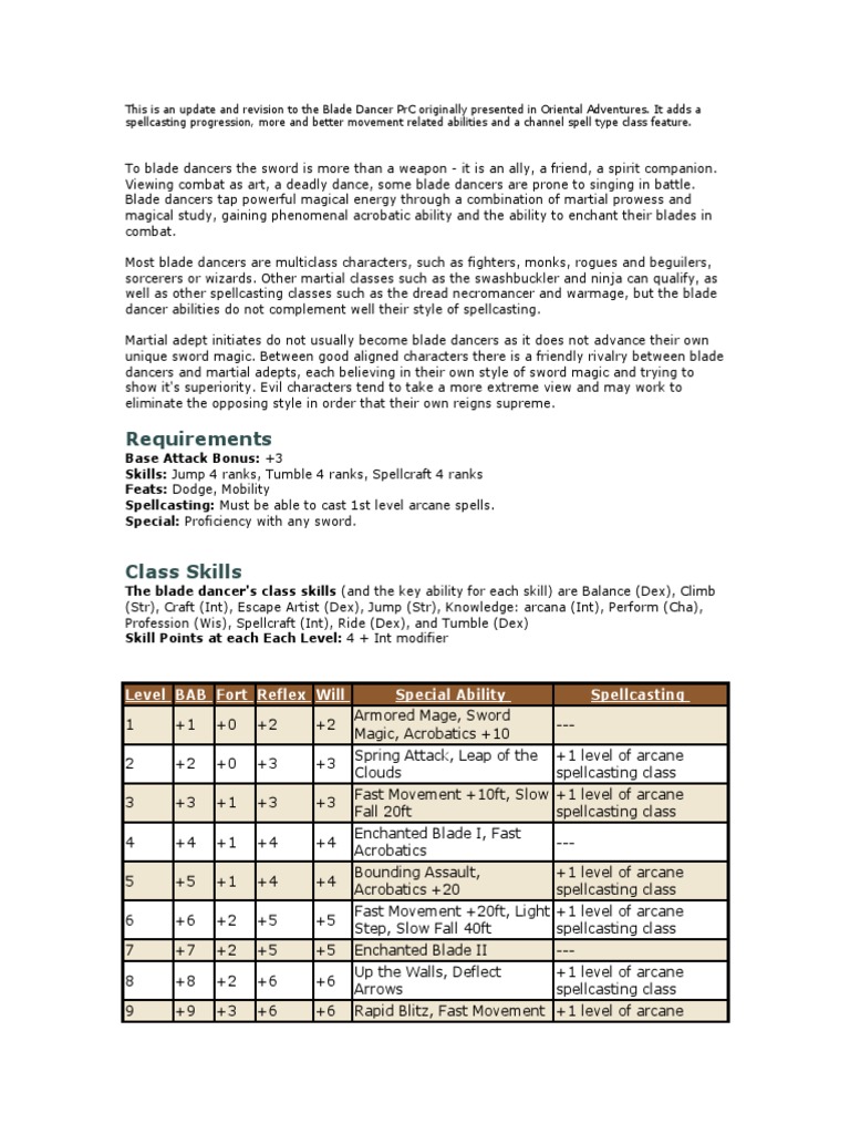 Requirements Level BAB Fort Reflex Will Special Ability Spellcasting