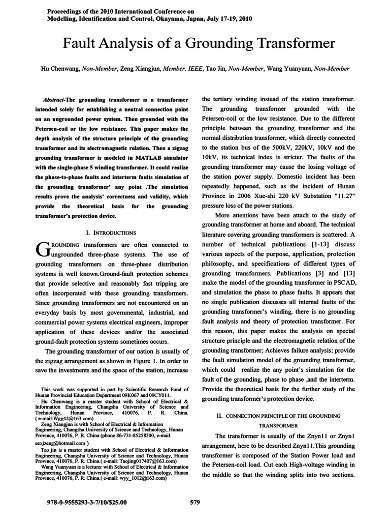Grounding Transformer Fault Analysis | PDF | Transformer | Force