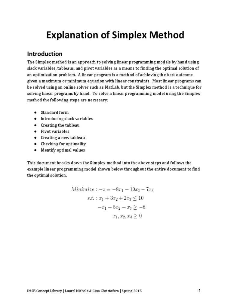 Simplex Method for Linear Programming | PDF | Linear Programming ...