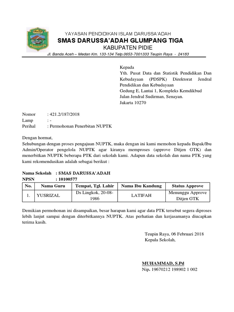 Surat Permohonan Nuptk