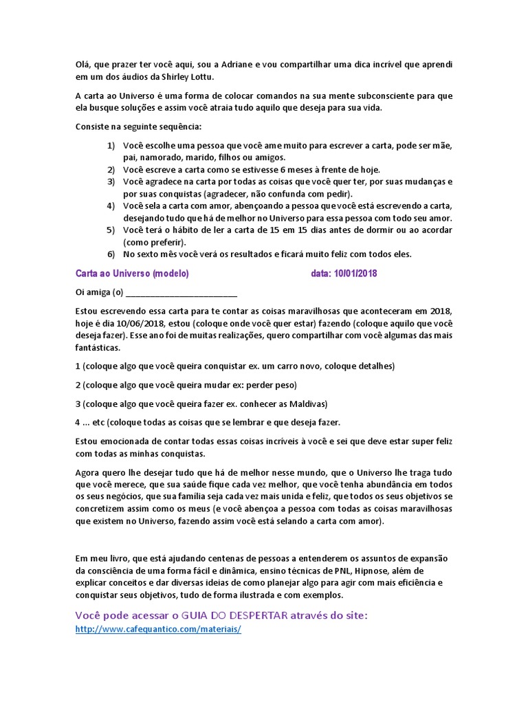 Carta ao Universo.pdf  Universo  Amor