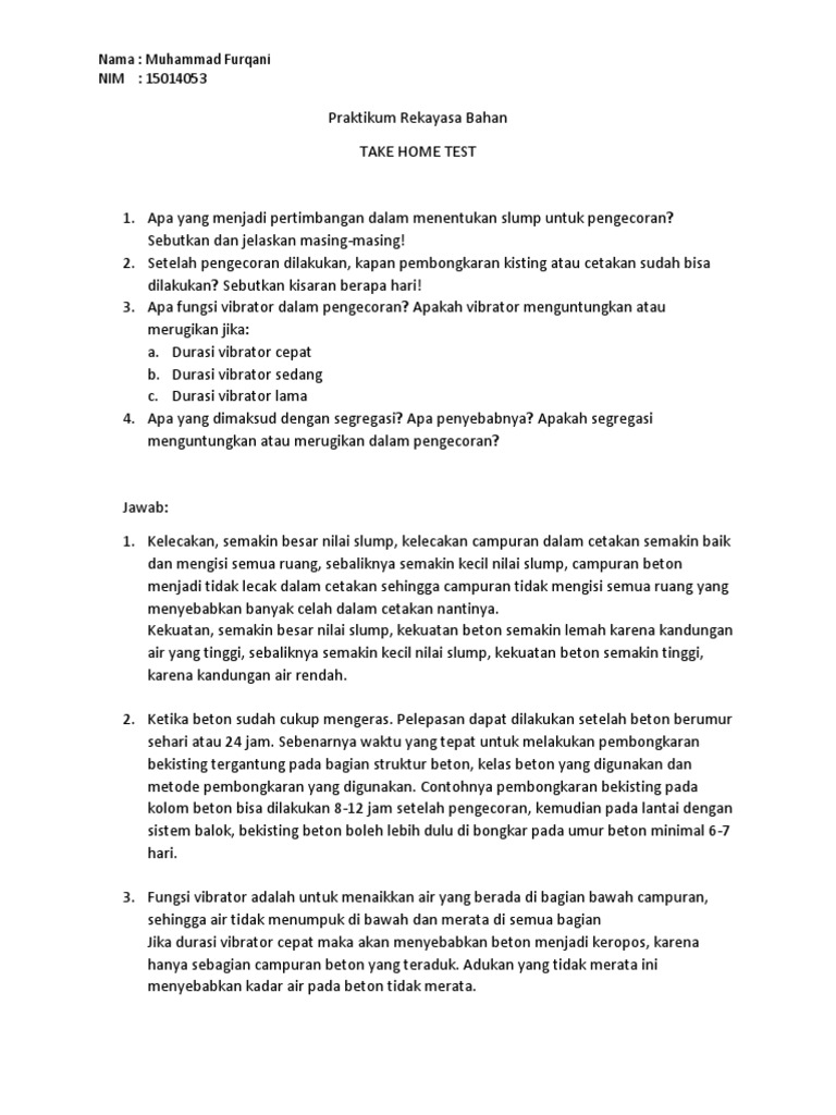 Praktikum Rekayasa Bahan Takehome Test Pdf