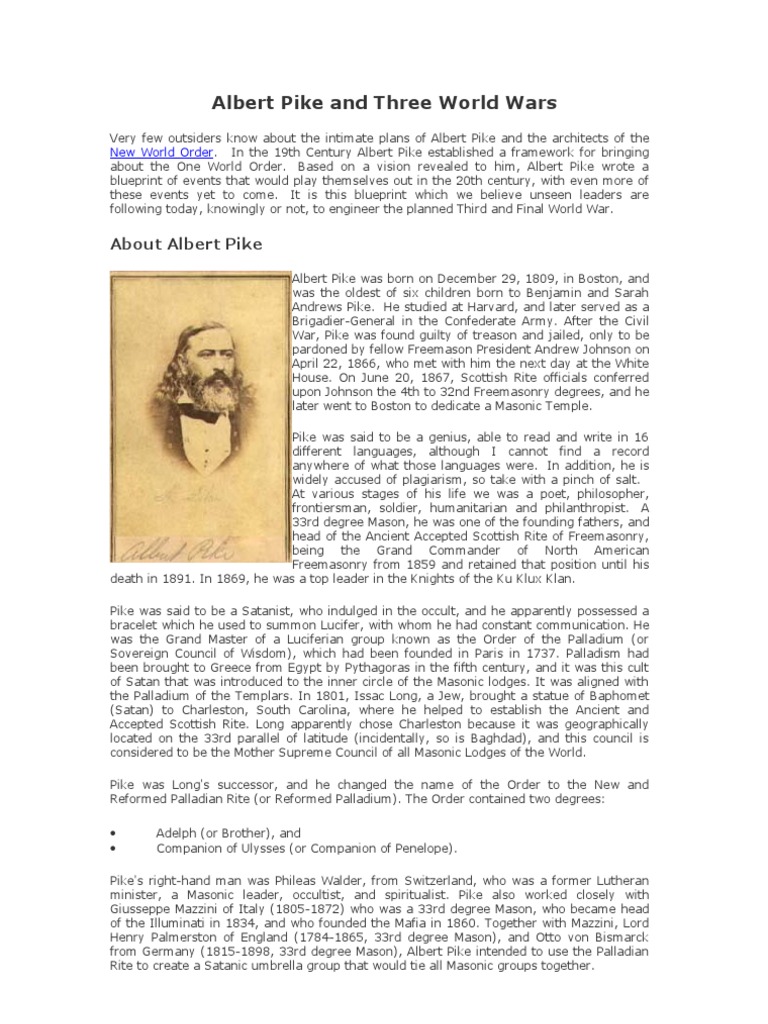Albert Pike and Three World Wars PDF Illuminati Freemasonry