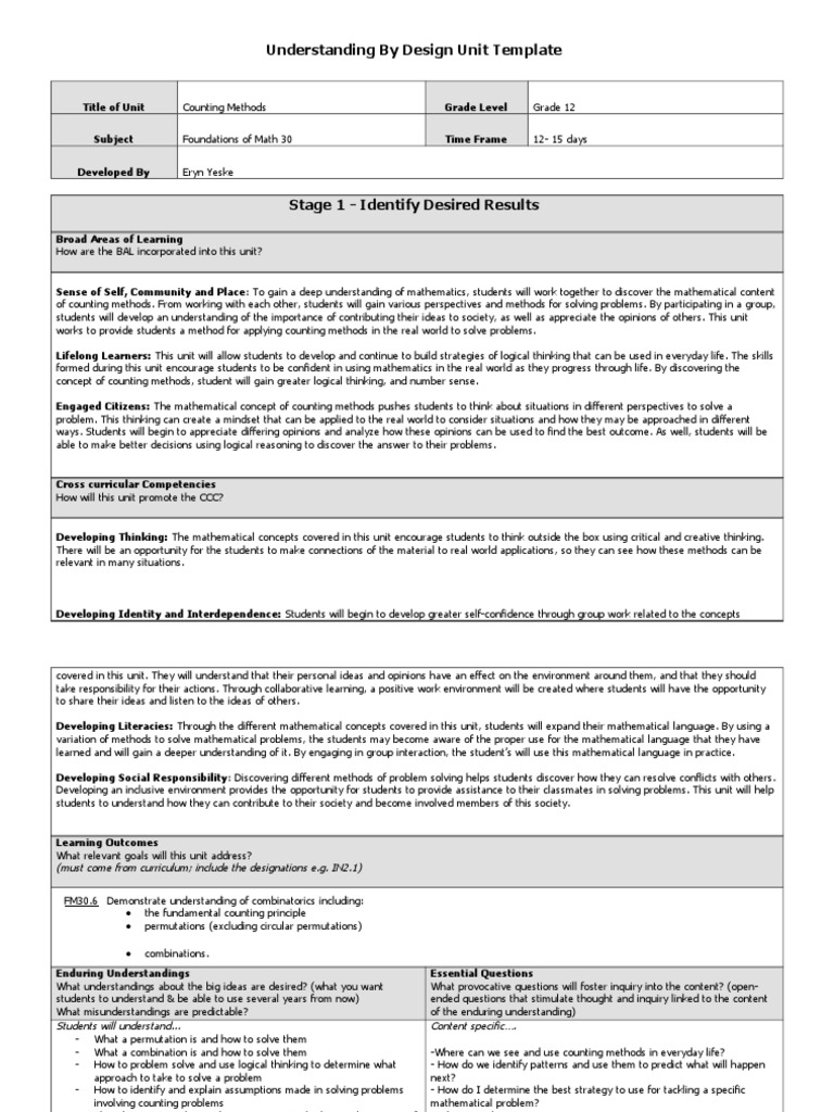 Yeske, Eryn Foundations of Math 30 Unit Plan Counting Methods PDF