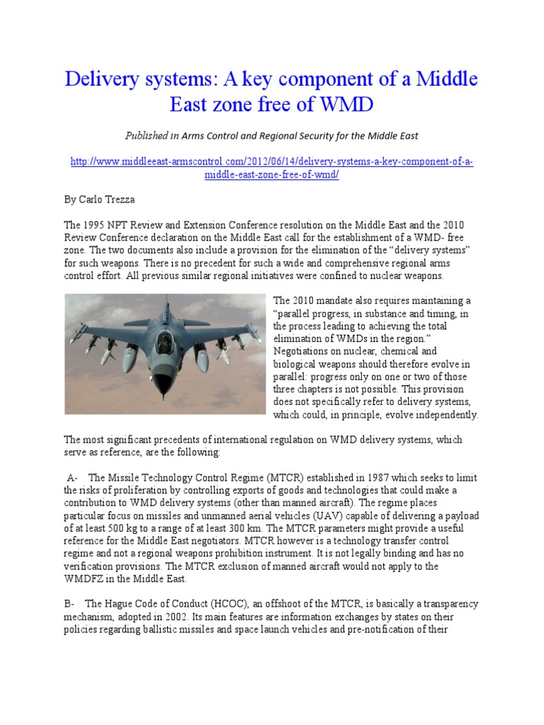 Delivery Systems in Middle East WMD Zone | PDF | Weapons Of Mass ...