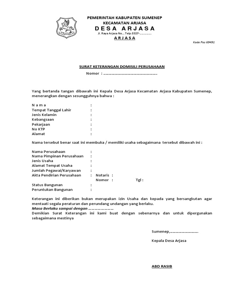 Surat Keterangan Domisili Usaha
