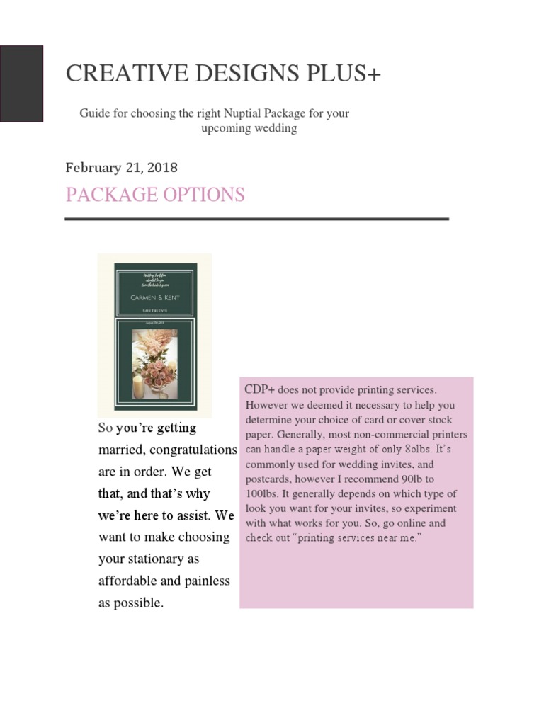 Creative Designs Plus+: Package Options | PDF | Wedding | Bride