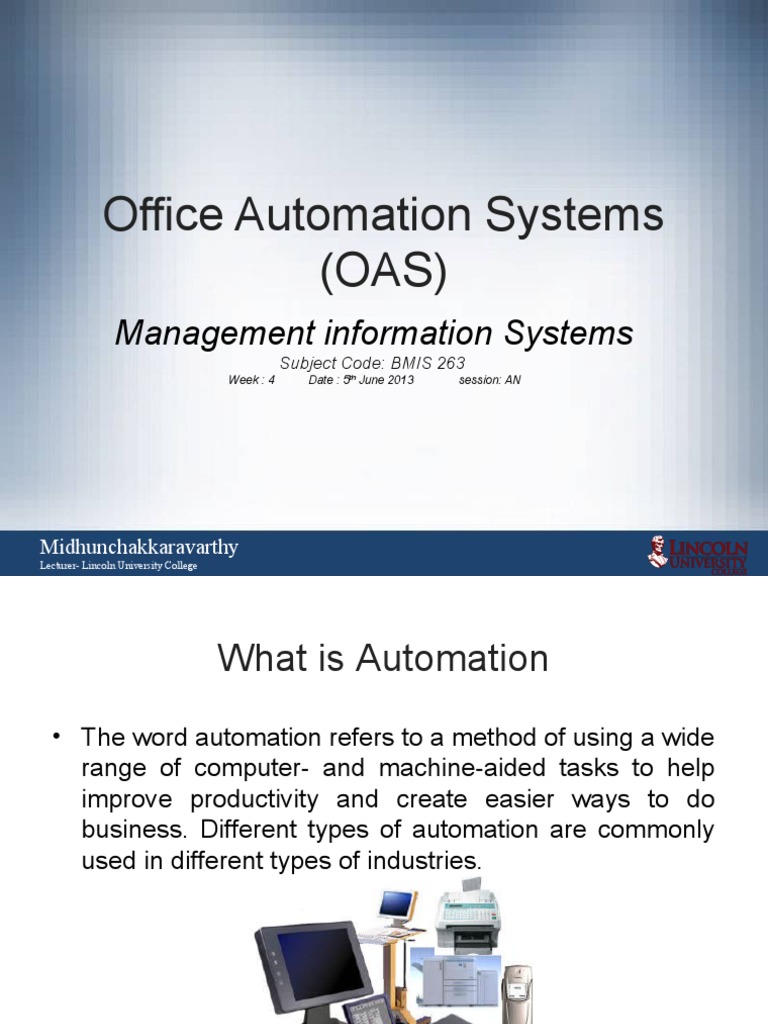 Office Automation Systems (OAS) PDF Fax Digital Imaging