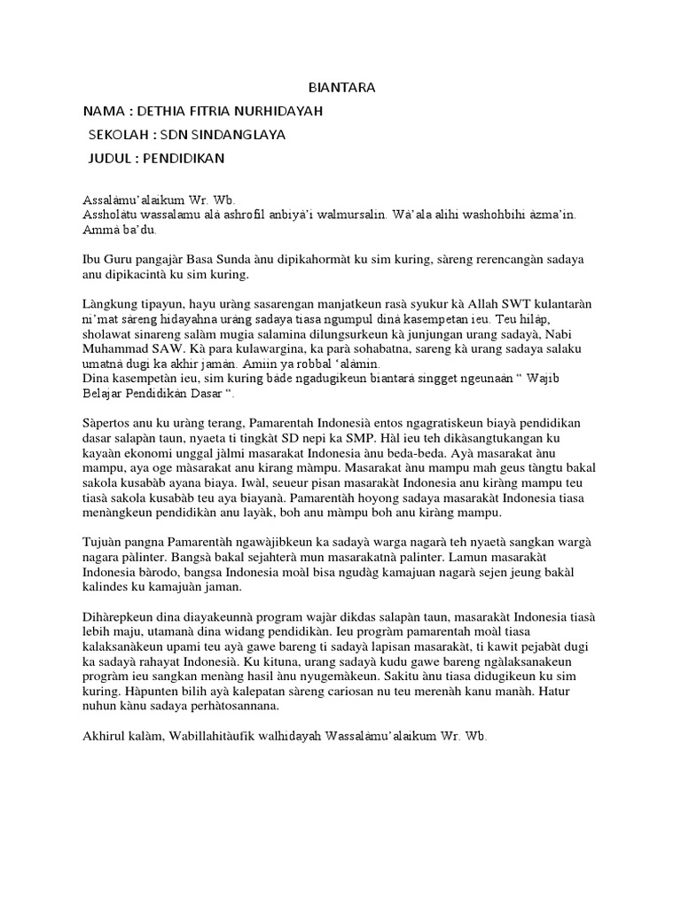 Contoh Soal Pendidikan Contoh Biantara Bahasa Sunda Tentang Pendidikan