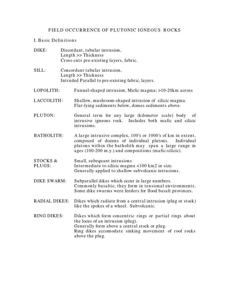 Types of Plutonic Igneous Bodies | PDF | Igneous Rock | Rock (Geology)