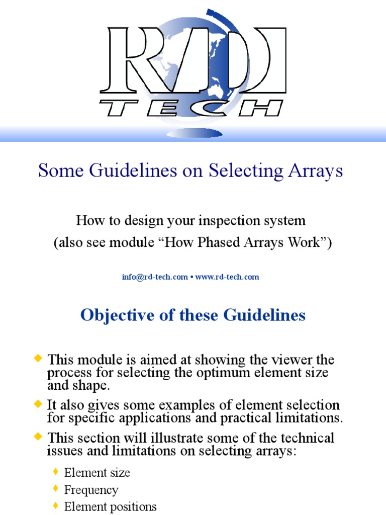 Some Guidelines On Selecting Arrays: How To Design Your Inspection ...