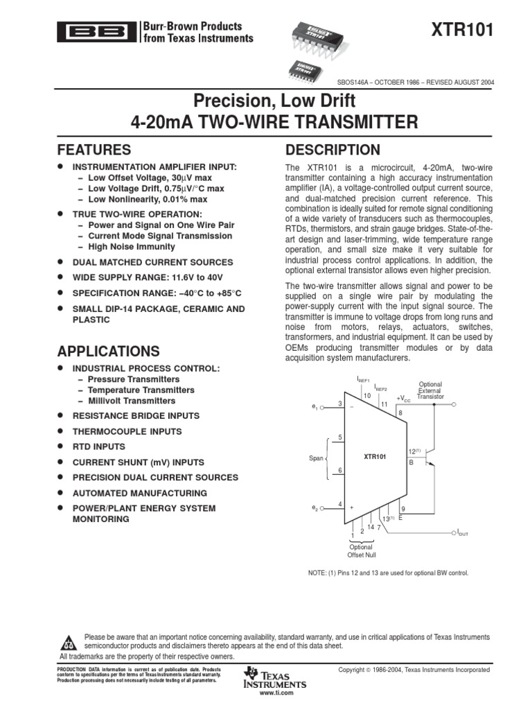 XTR101 | PDF | Amplifier | Thermocouple