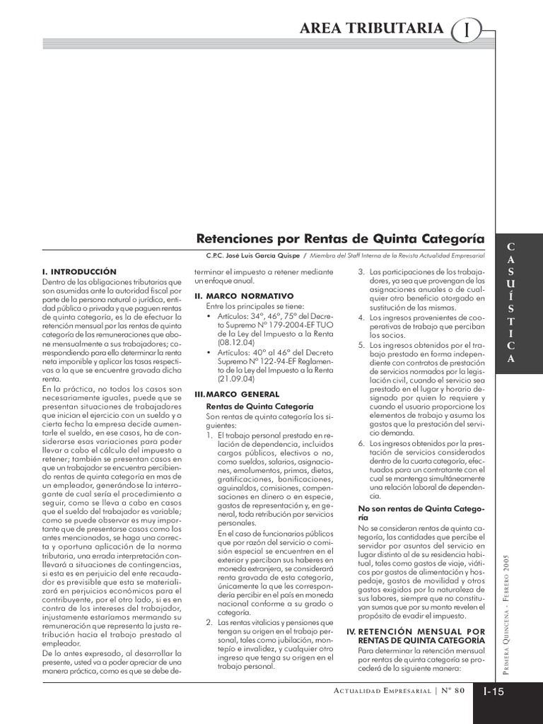 Retenciones Renta 5ta Categoria PDF | PDF | Salario | Impuesto sobre la ...