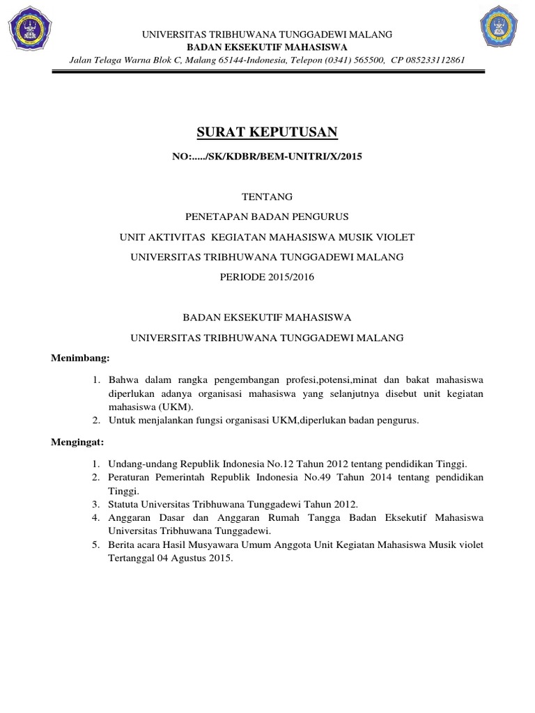 Contoh Surat Keputusan Sk