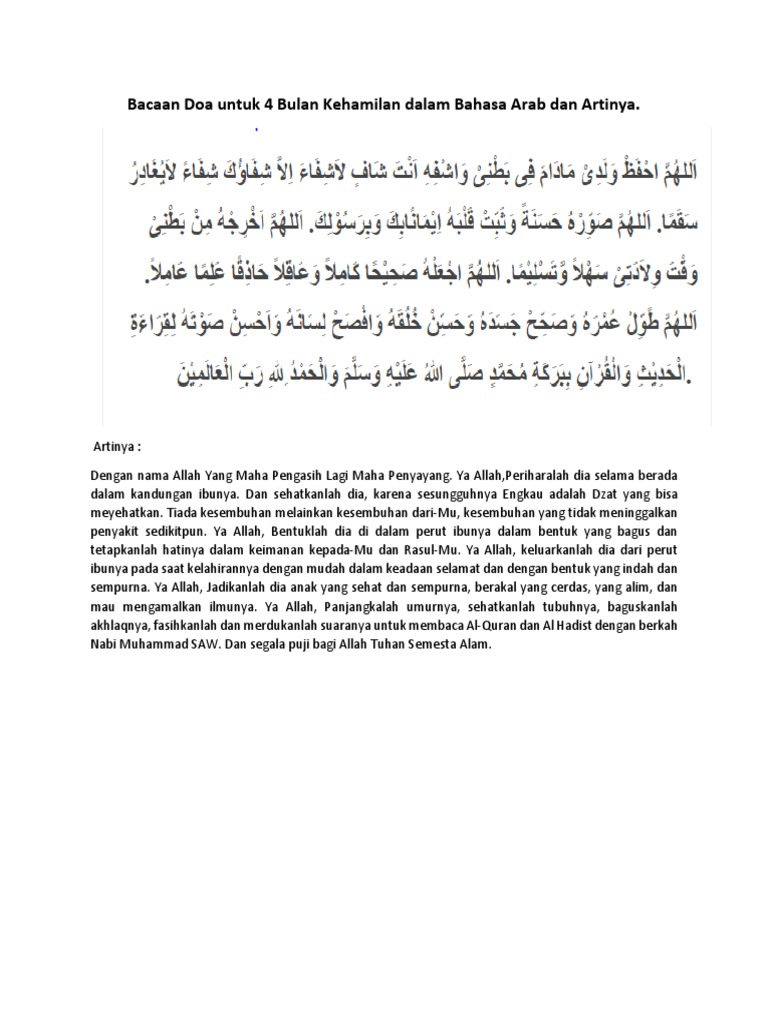 Bacaan Doa Untuk 4 Bulan Kehamilan Dalam Bahasa Arab Dan Artinya