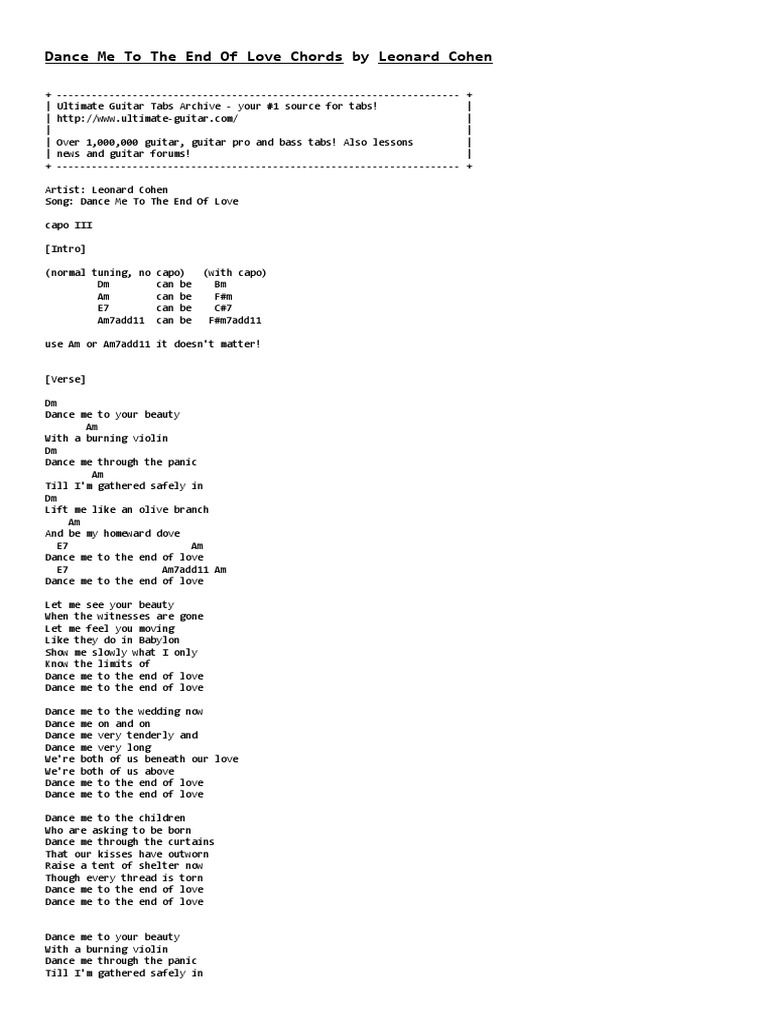 Paradis butik Anmelder Dance Me To The End of Love (Am) | PDF | Musical Forms | Guitars