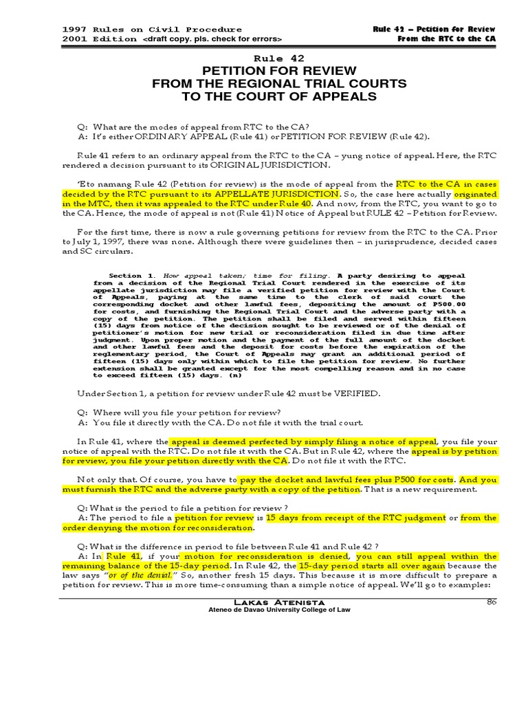 Rule 42: Petition for Review Explained | PDF | Lawsuit | Appeal