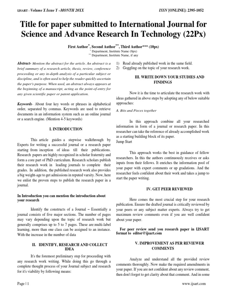 Ijsart Paper Template | PDF | Academic Journal | Academic Publishing