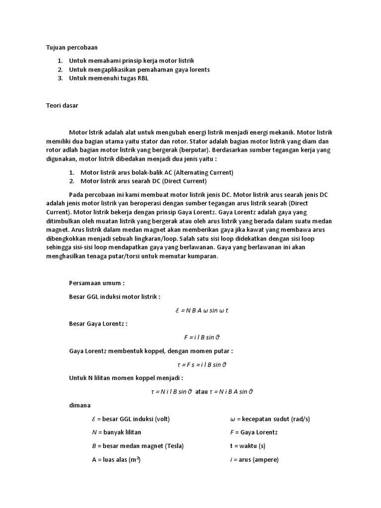 Laporan Praktikum Motor Listrik Sederhana