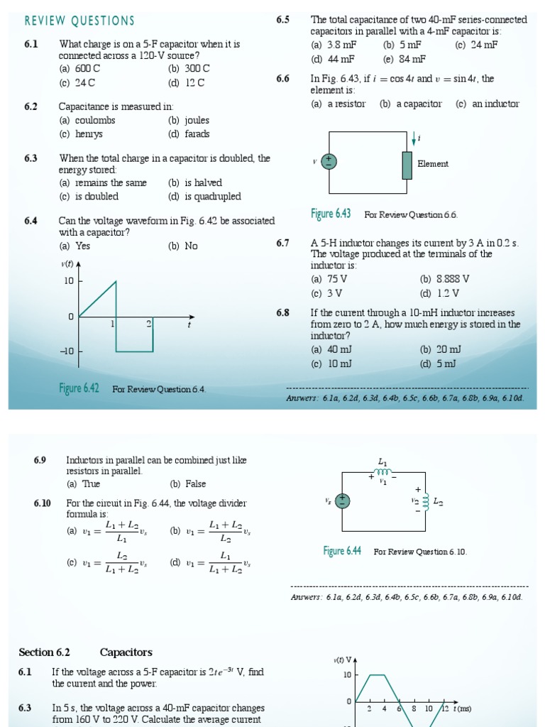 Capacitor and Inductor Review Questions | PDF | Series And Parallel ...