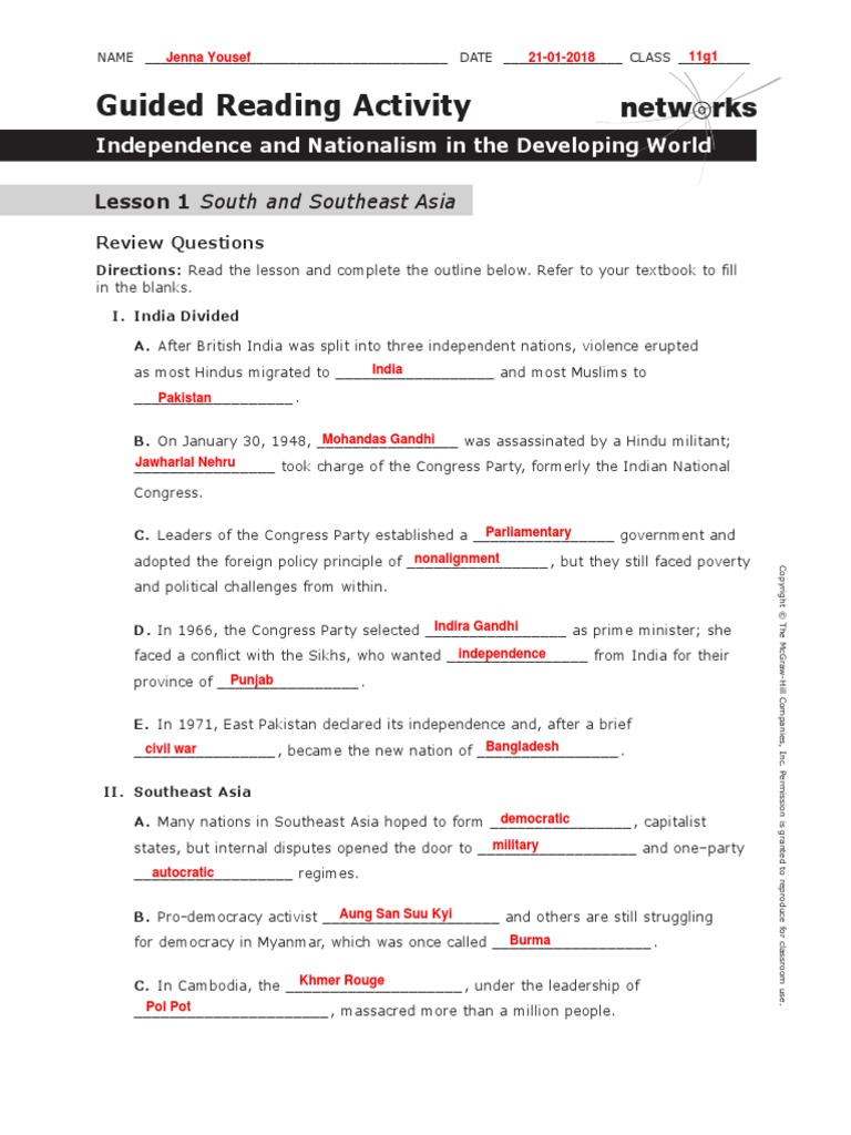 Guided Reading Activity Political Parties Lesson 3 Answer Key